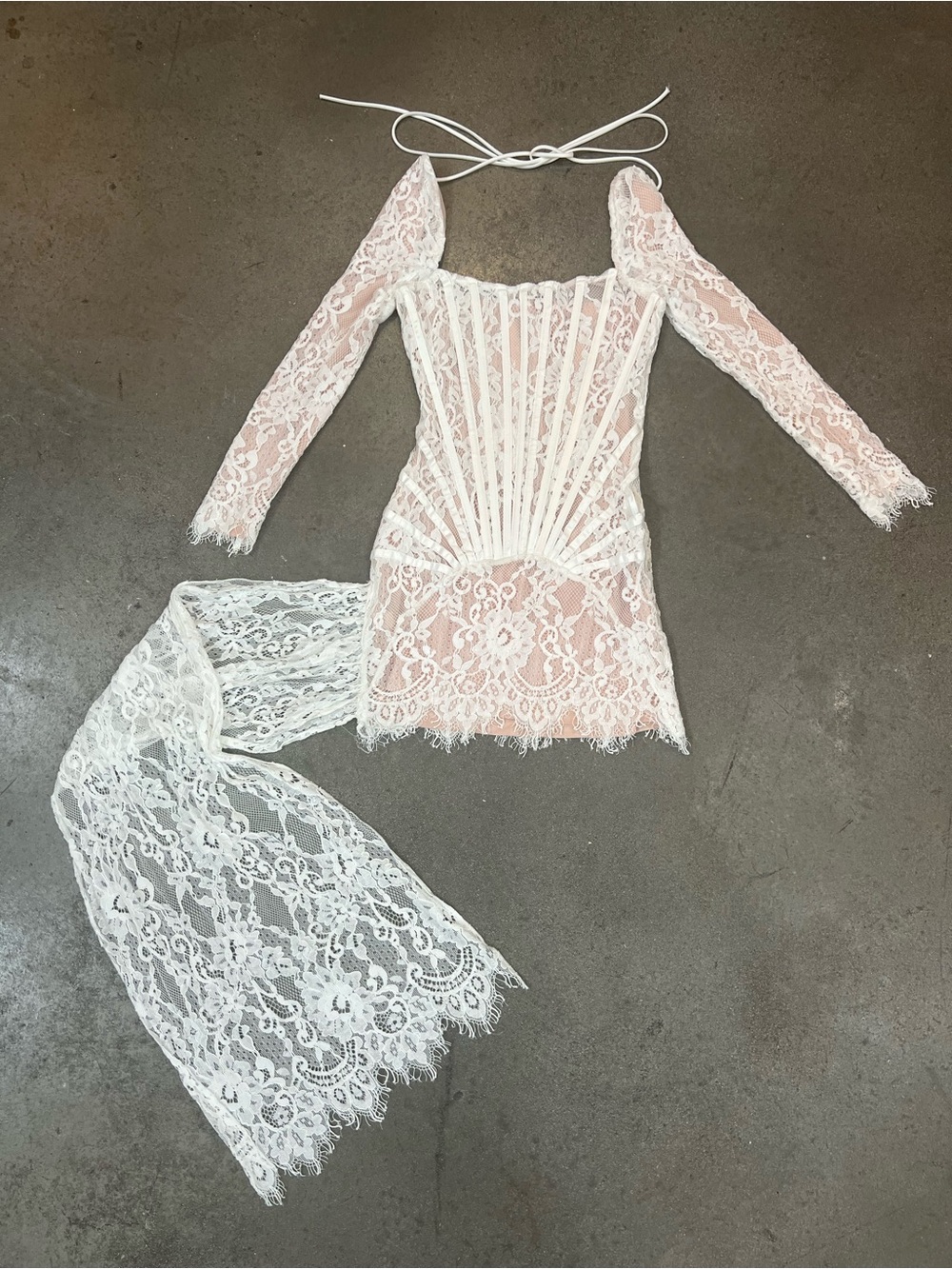 Mew Mews Cadee Delicate White Lace Long Sleeve Mini Dress